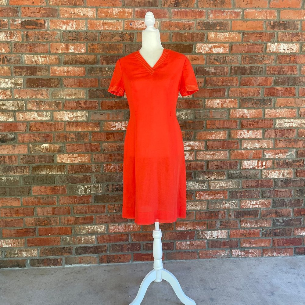 70s vintage Rona red cotton knee length dress 6 Small
